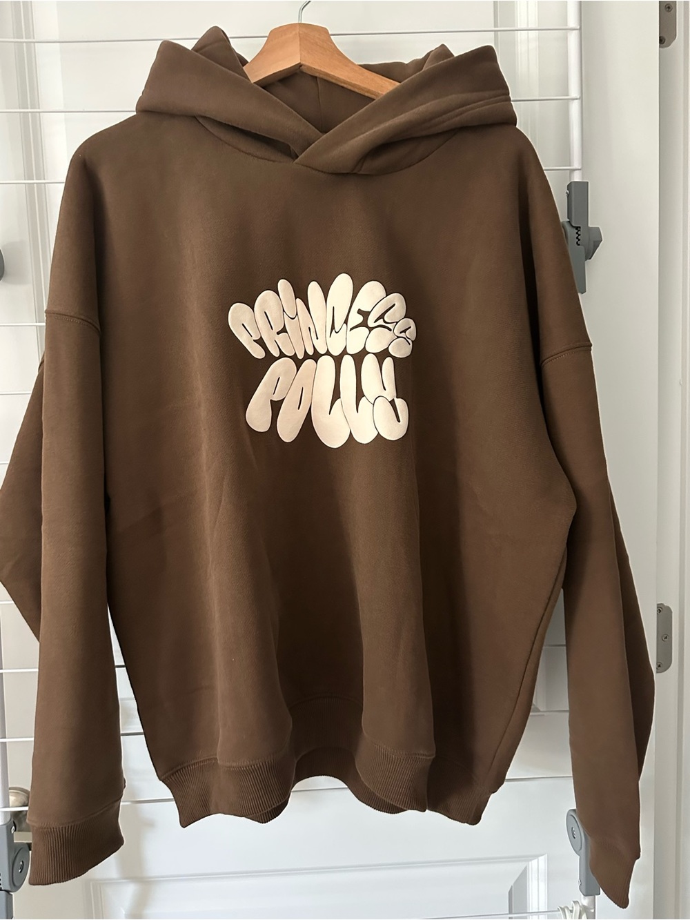 Princess Polly Chocolate Brown Hoodie with Cream Logo